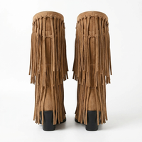 Santiag mi-haute camel Daim Synthétique Femme - Franges longues pour un style western 4