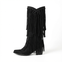 Santiag mi-haute noir Simili Cuir Femme - Franges longues pour un style bohème 3