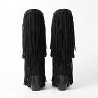 Santiag mi-haute noir Simili Cuir Femme - Franges longues pour un style bohème 4