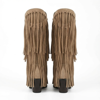 Santiag haute marron clair Daim Synthétique Femme - Franges longues et texture douce bohème 3