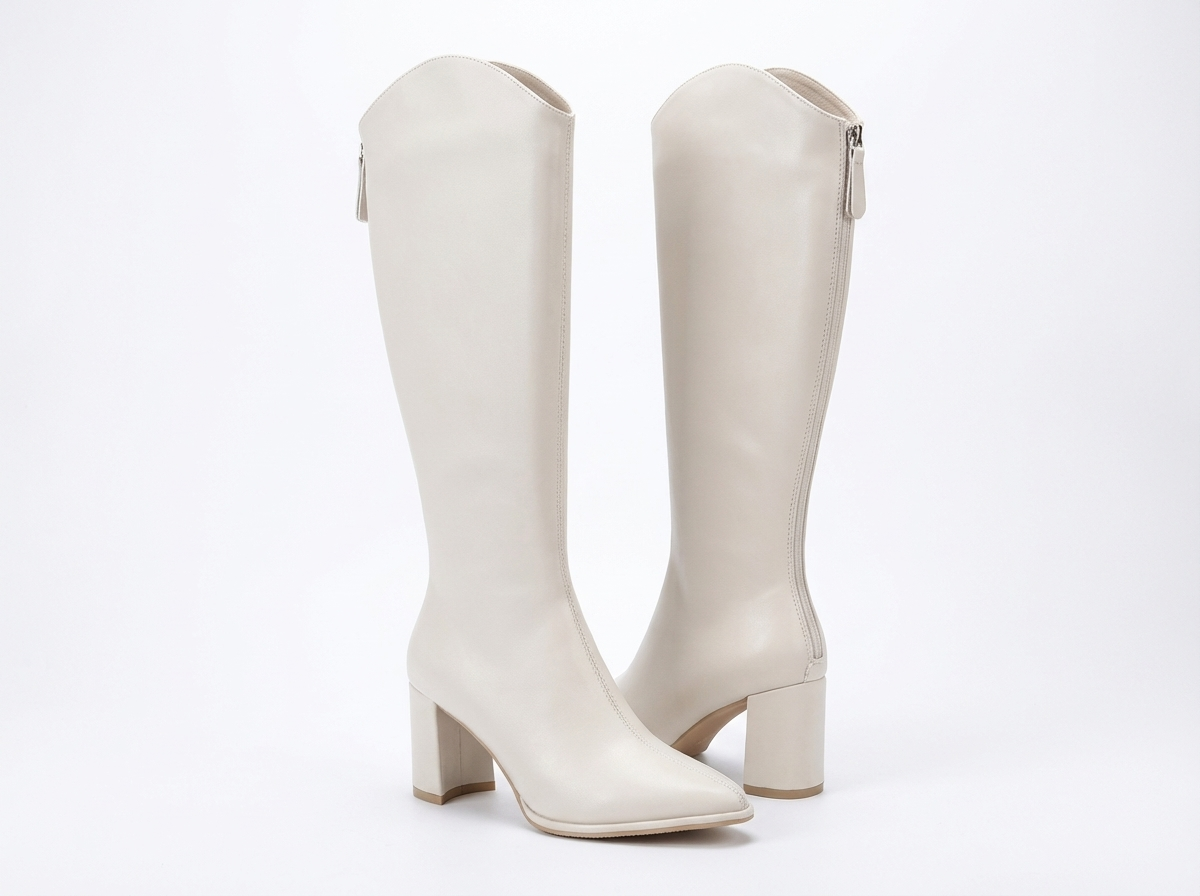 Santiag haute blanc Simili Cuir Femme - Bottes blanches au design épuré