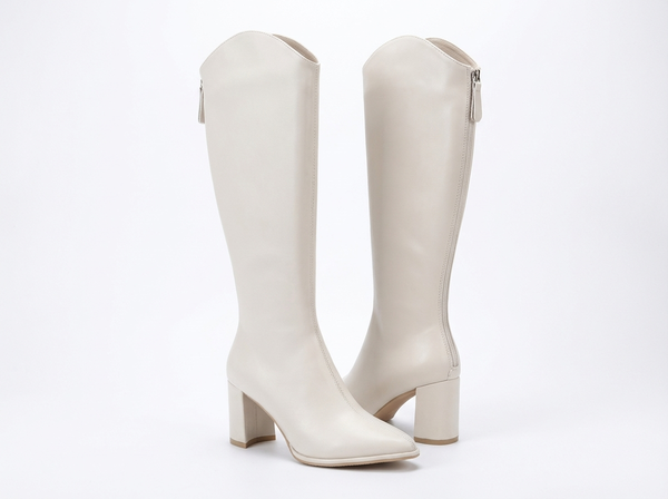 Santiag haute blanc Simili Cuir Femme - Bottes blanches au design épuré - three_quarter_view