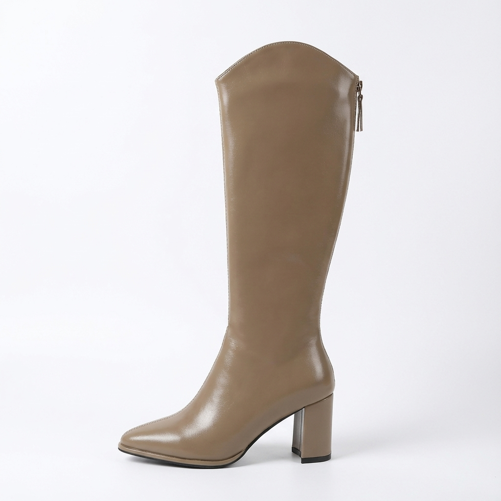 Botte haute beige Simili Cuir Femme - Santiags beige à bout pointu élégant 5