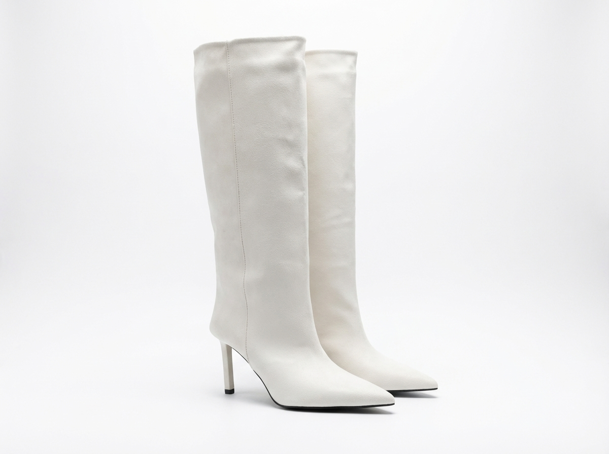 Botte haute blanc Daim Synthétique Femme - Bottes blanches modernes à bout pointu