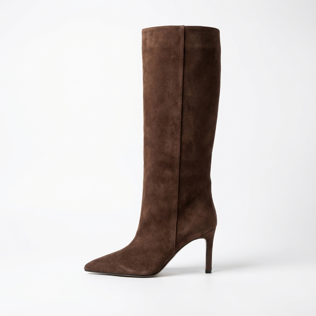 Botte haute marron Daim Femme - Élégance western bout pointu et stiletto 4