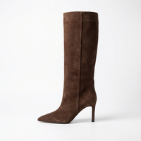 Botte haute marron Daim Femme - Élégance western bout pointu et stiletto 4