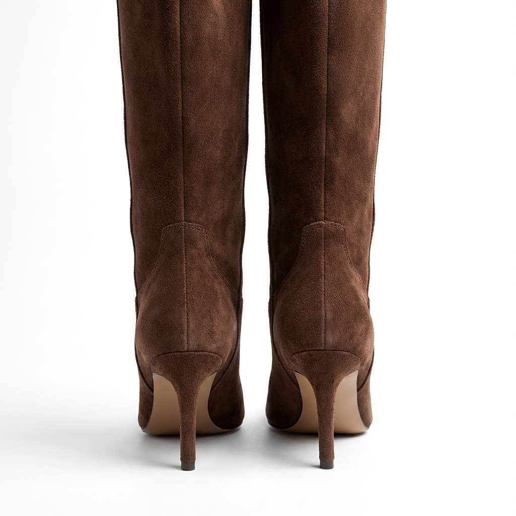 Botte haute marron Daim Femme - Élégance western bout pointu et stiletto 5