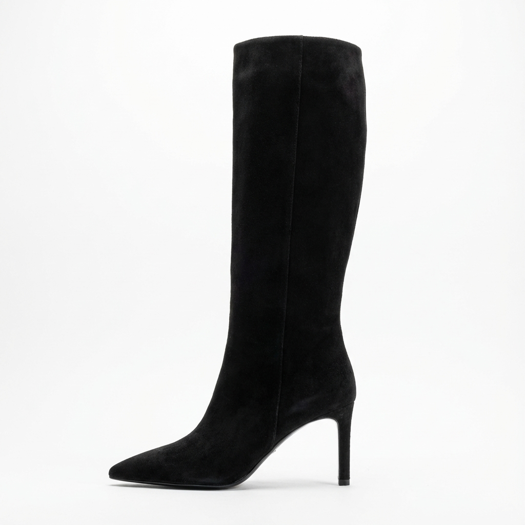 Botte haute noir Daim Femme - Élégance western avec talons fins 3