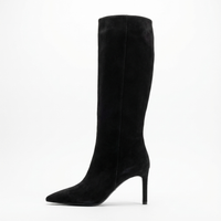 Botte haute noir Daim Femme - Élégance western avec talons fins 3