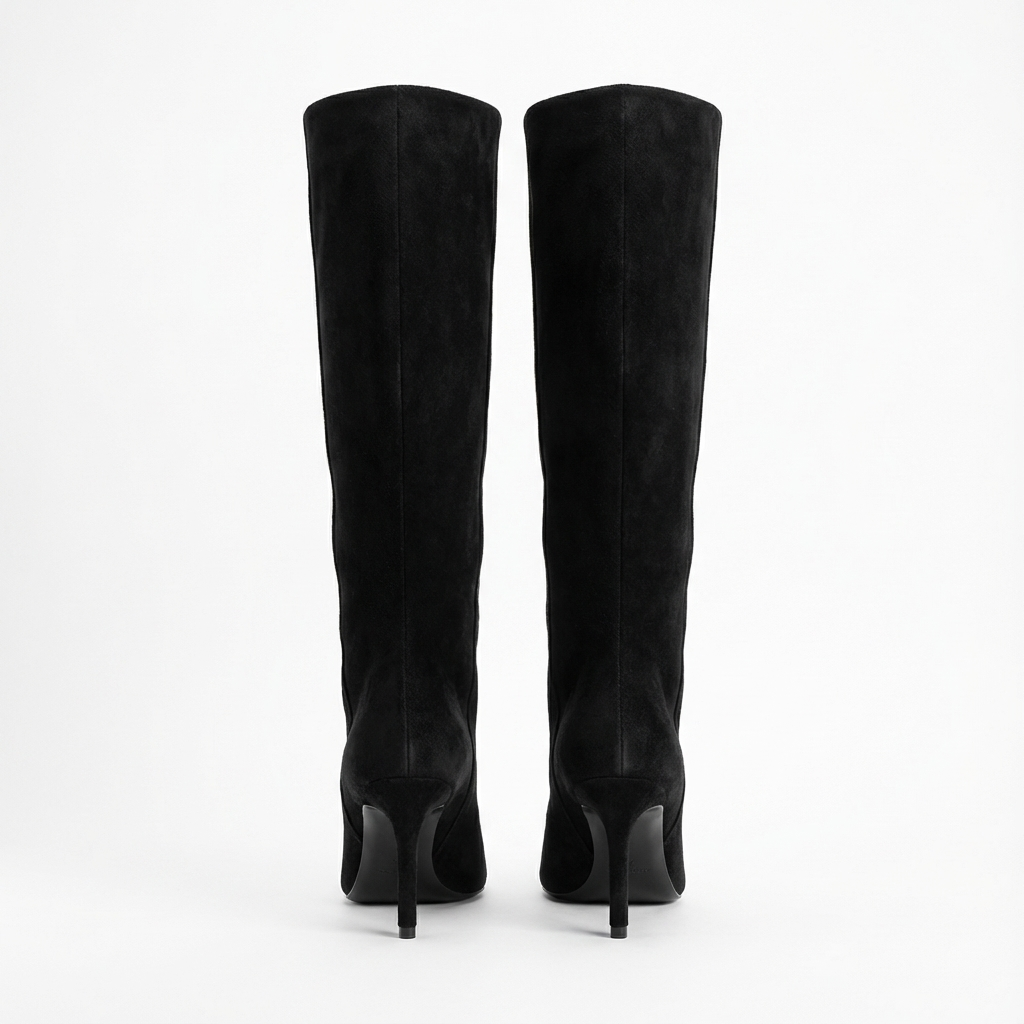 Botte haute noir Daim Femme - Élégance western avec talons fins 4