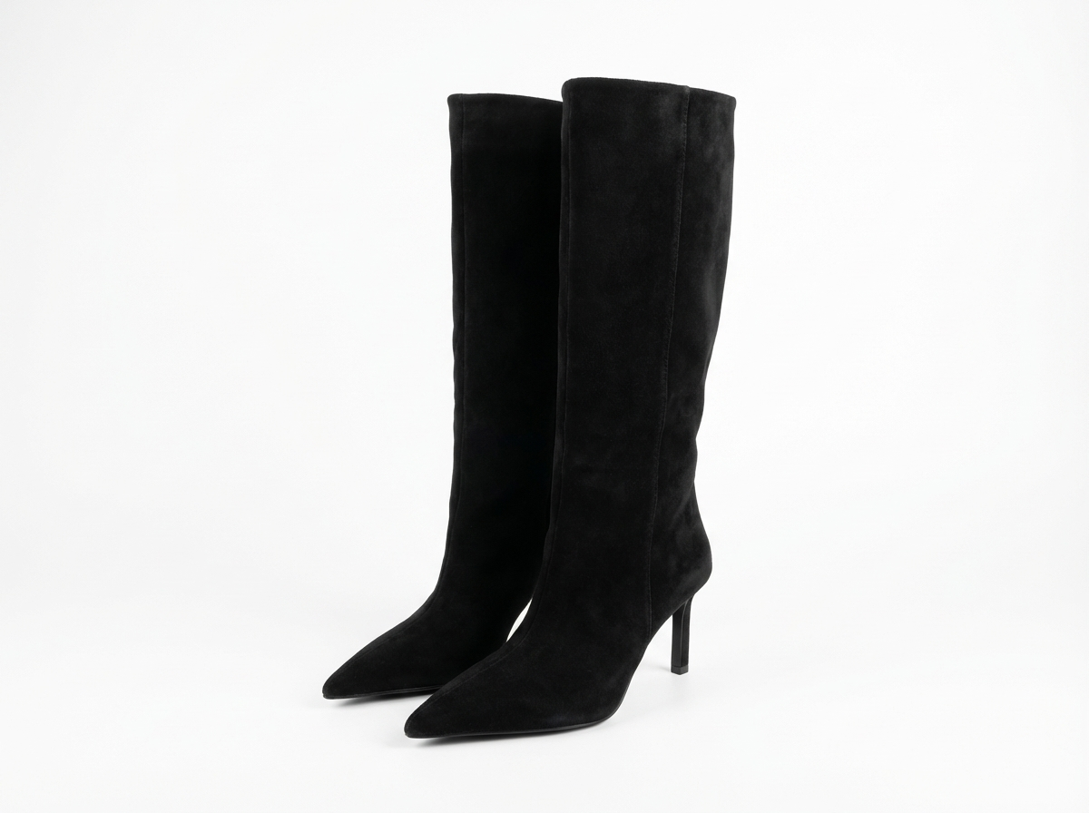 Botte haute noir Daim Femme - Élégance western avec talons fins