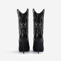 Santiag haute noir Synthétique Femme - Élégantes bottes brodées à talon aiguille 4