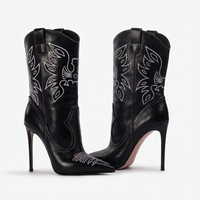 Santiag haute noir Synthétique Femme - Élégantes bottes brodées à talon aiguille 1