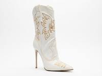 Santiag haute blanc Synthétique Femme - Talon aiguille avec broderies florales dorées 1