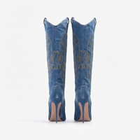 Santiag haute bleu Synthétique Femme - Talons aiguilles et broderies western élégantes 3