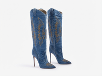 Santiag haute bleu Synthétique Femme - Talons aiguilles et broderies western élégantes 1
