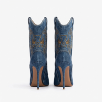 Santiag haute bleu Synthétique Femme - Élégance moderne avec broderies dorées 4