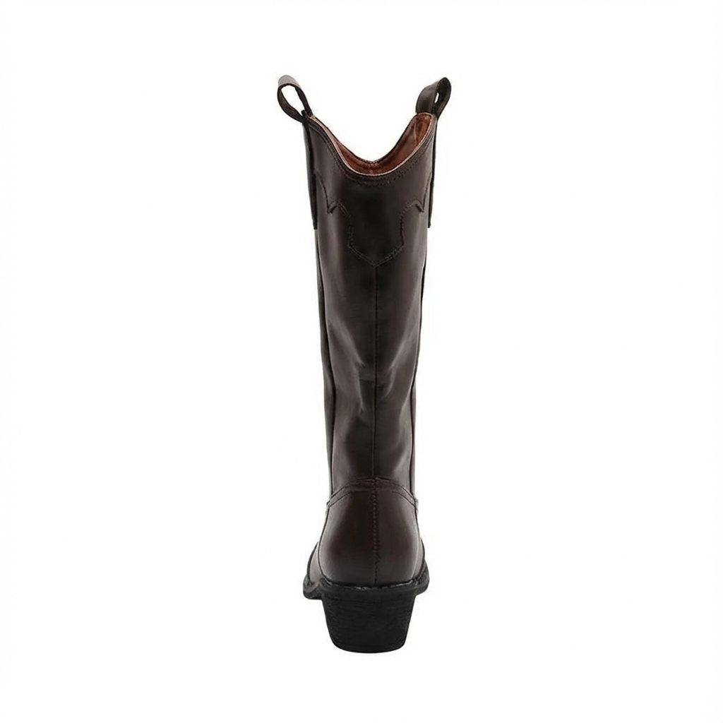 Santiag mi-haute marron foncé Simili Cuir Femme - Style western avec coutures décoratives ondulées 6