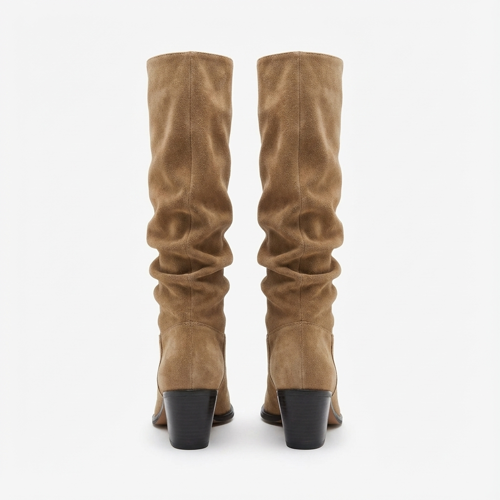 Santiag haute marron clair Daim Femme - Style élancé avec effet plissé élégant 4