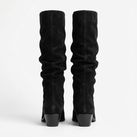 Santiag mi-haute noir Daim Femme - Style épuré avec effet plissé discret 3