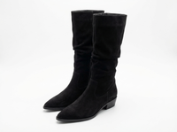 Santiag mi-haute noir Daim Femme - Style épuré avec effet plissé discret 1