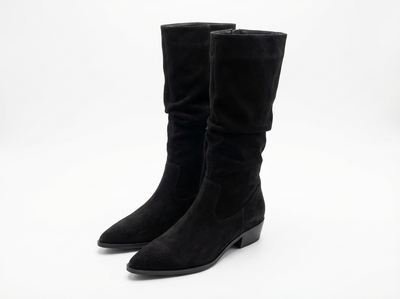 Santiag mi-haute noir Daim Femme - Style épuré avec effet plissé discret - three_quarter_view