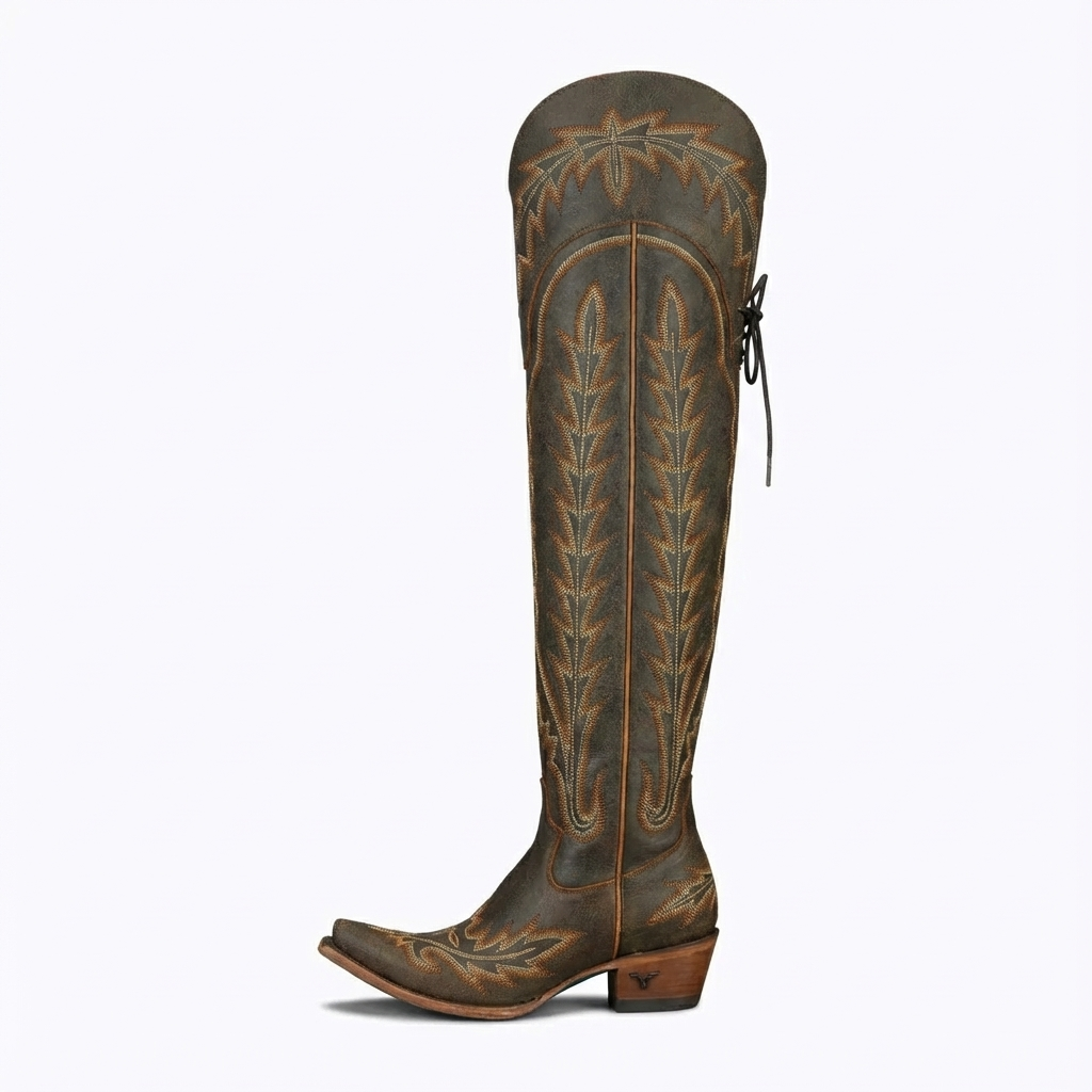 Santiag haute marron Synthétique Femme - Broderies et coutures western sophistiquées 2