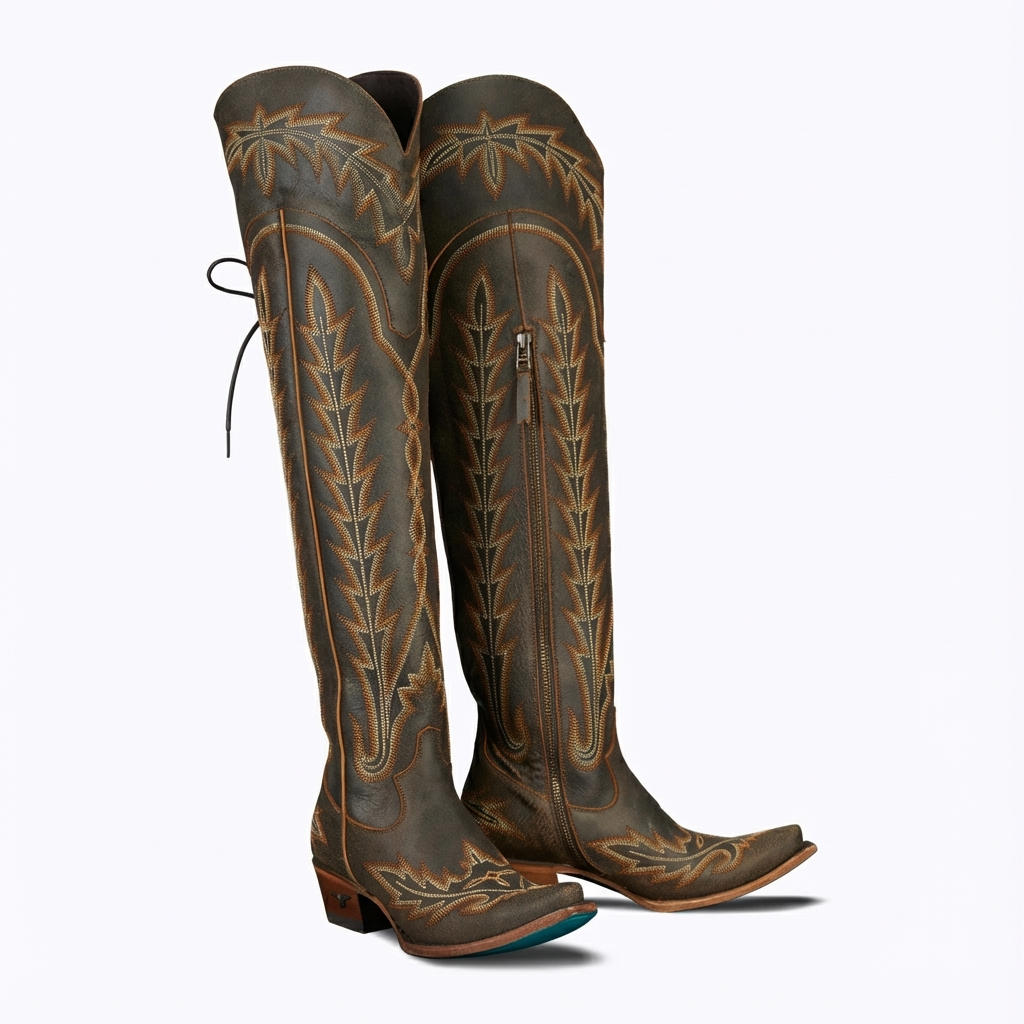 Santiag haute marron Synthétique Femme - Broderies et coutures western sophistiquées