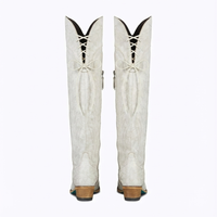 Santiag haute blanc Synthétique Femme - Broderies florales élégantes et talon carré 3