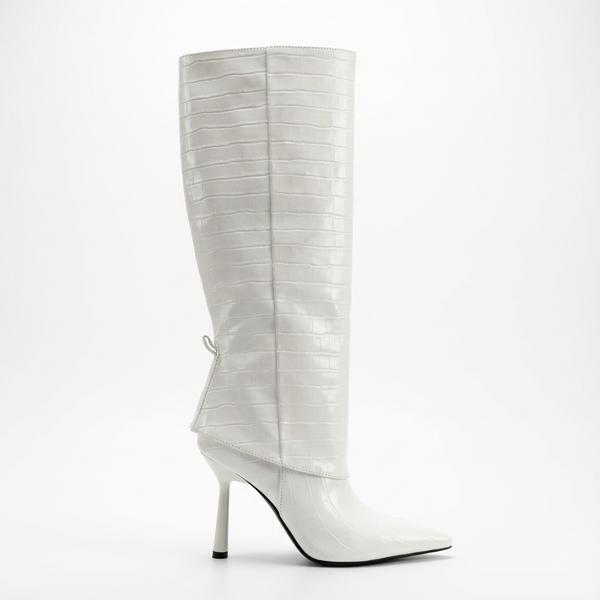 Santiag haute blanc Synthétique Femme - Botte pointue élégante style peau crocodile - side_view