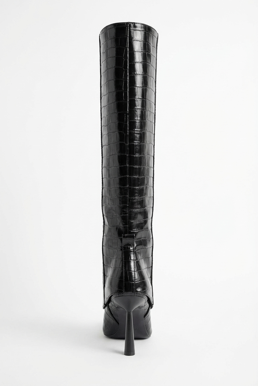 Botte haute noir Synthétique Femme - Santiags noires crocodile avec talon aiguille 3