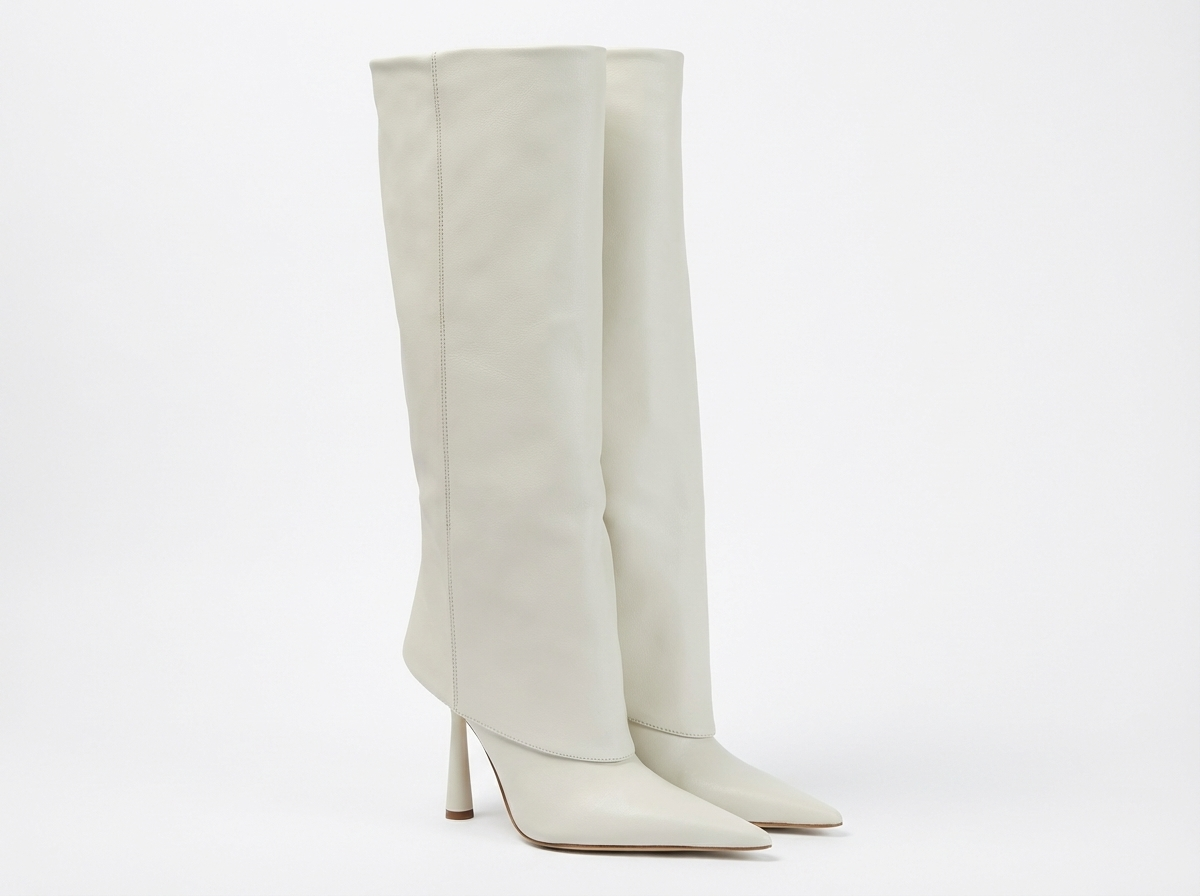 Botte haute blanc Synthétique Femme - Santiags blanches à talon aiguille chic