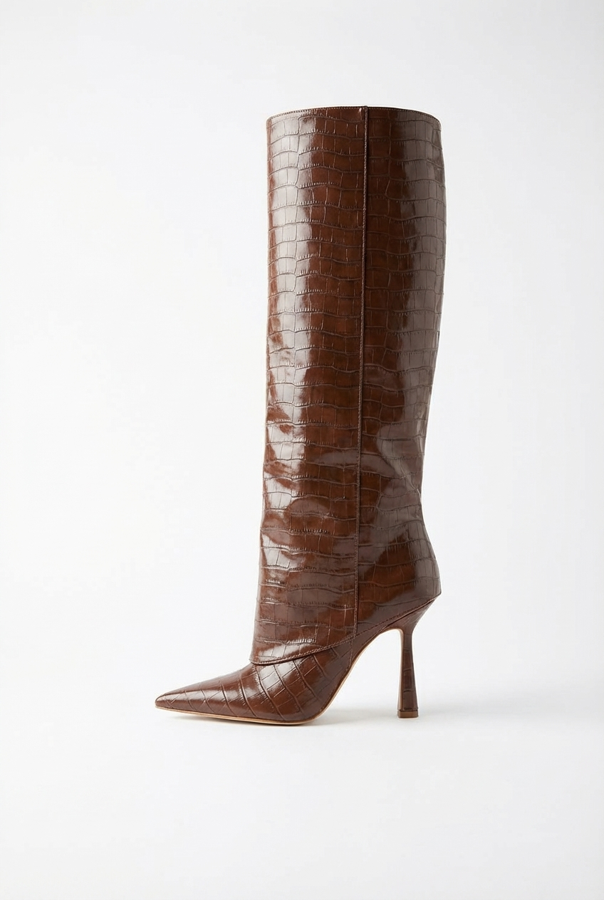 Botte haute marron Synthétique Femme - Santiags élégantes à motif crocodile 2
