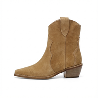 Santiag basse marron clair Daim Femme - Bout pointu et coutures élégantes 2