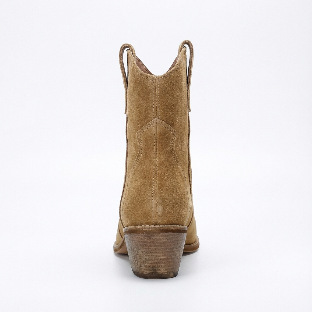 Santiag basse marron clair Daim Femme - Bout pointu et coutures élégantes 3