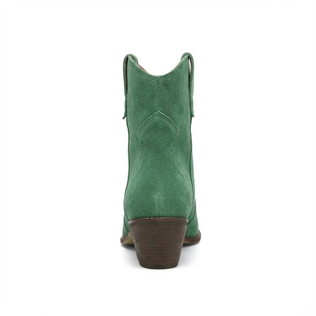 Santiag basse vert Daim Femme - Bout pointu avec coutures western discrètes 3