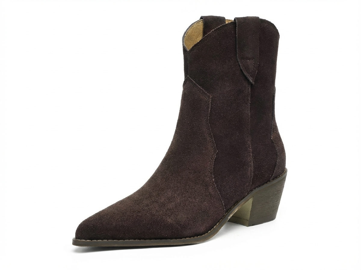 Santiag basse marron foncé Daim Femme - Bout pointu élégant et classique
