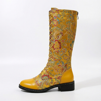 Botte haute jaune Simili Cuir Femme - Santiags jaunes à broderies florales colorées 3