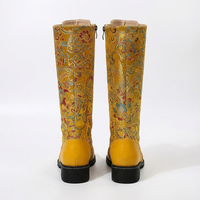 Botte haute jaune Simili Cuir Femme - Santiags jaunes à broderies florales colorées 4