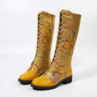 Botte haute jaune Simili Cuir Femme - Santiags jaunes à broderies florales colorées 1