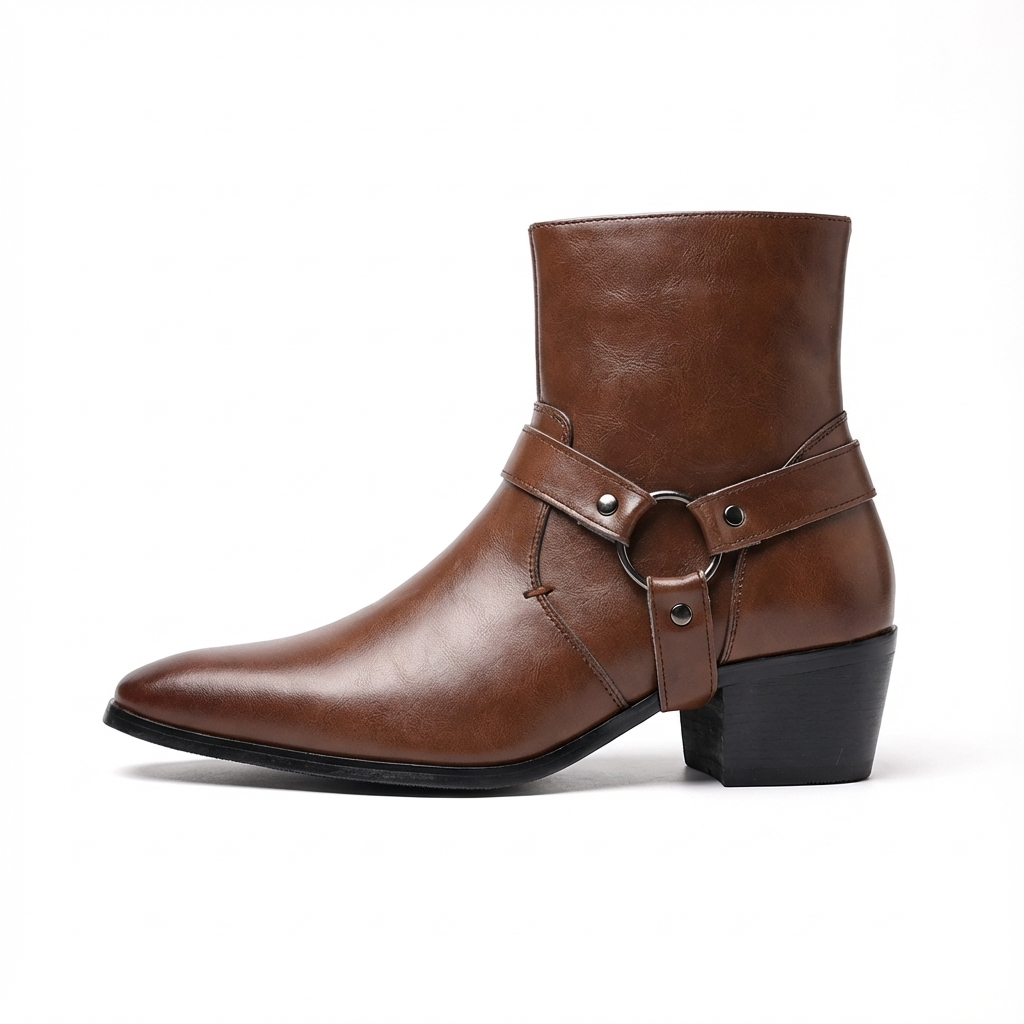 Santiag mi-haute marron Simili Cuir Homme - Bout pointu avec boucle décorative 3
