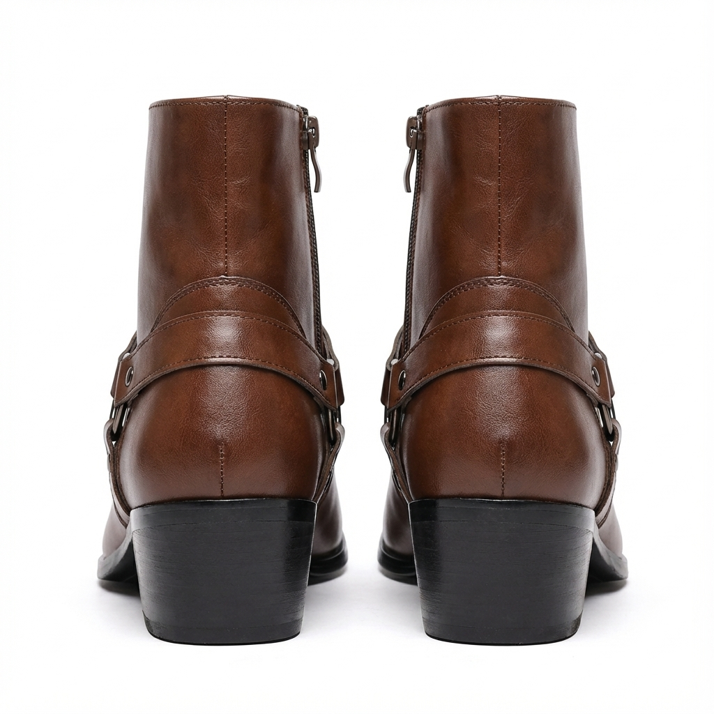 Santiag mi-haute marron Simili Cuir Homme - Bout pointu avec boucle décorative 4