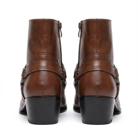 Santiag mi-haute marron Simili Cuir Homme - Bout pointu avec boucle décorative 4