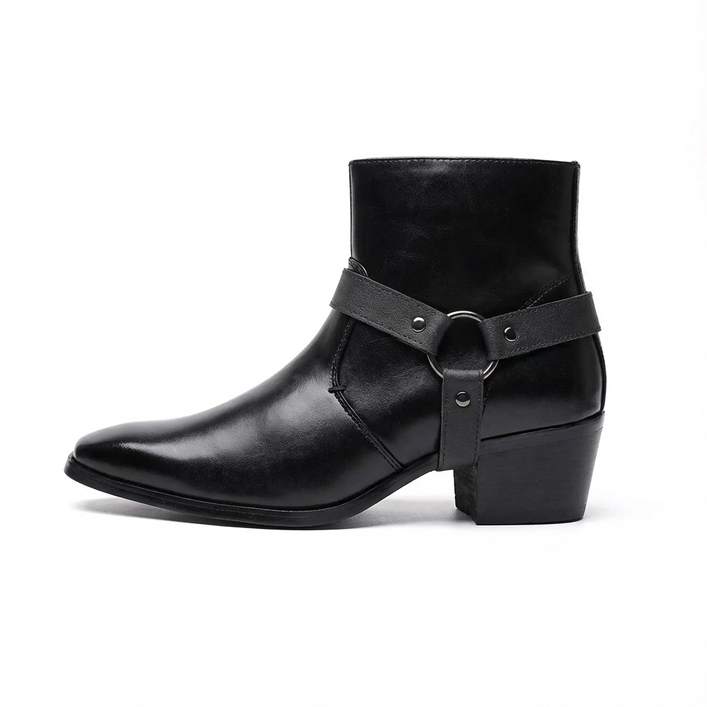 Santiag mi-haute noir Synthétique Homme - Pointues avec sangles et talons carrés 3