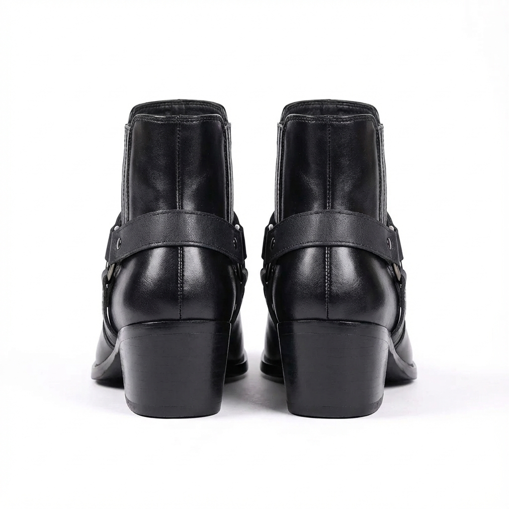 Santiag mi-haute noir Synthétique Homme - Pointues avec sangles et talons carrés 4