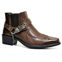 Santiag mi-haute marron Simili Cuir Homme - Bout pointu avec boucle et chaîne 3