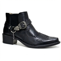 Santiag mi-haute noir Simili Cuir Homme - Bottes brodées avec boucle gravée chic 2