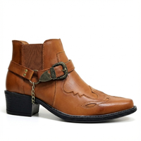 Santiag mi-haute marron Simili Cuir Homme - Bout pointu avec boucle et chaîne 2