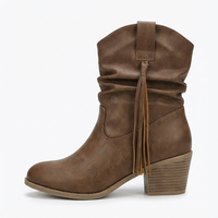 Santiag mi-haute marron Simili Cuir Femme - Franges western et talon carré moderne 2