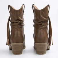 Santiag mi-haute marron Simili Cuir Femme - Franges western et talon carré moderne 7